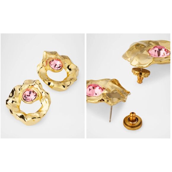 Oscar de la Renta Gold Rose Round Textured Stud Earrings - Picture 2 of 6